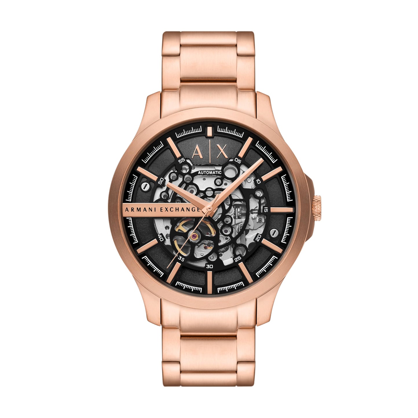 Armani Exchange Stainless Steel Analog Black Dial Men's Watch-Ax2456, Band Color:Rose Gold
