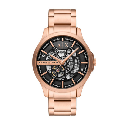 Armani Exchange Stainless Steel Analog Black Dial Men's Watch-Ax2456, Band Color:Rose Gold