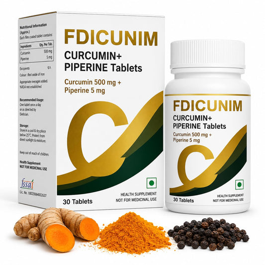Docttray Fdicunim Curcumin, Piperine Tablets with Turmeric, Black Pepper Extract | Advanced Absorption and High Bioavailability Formula | 30 Tablets