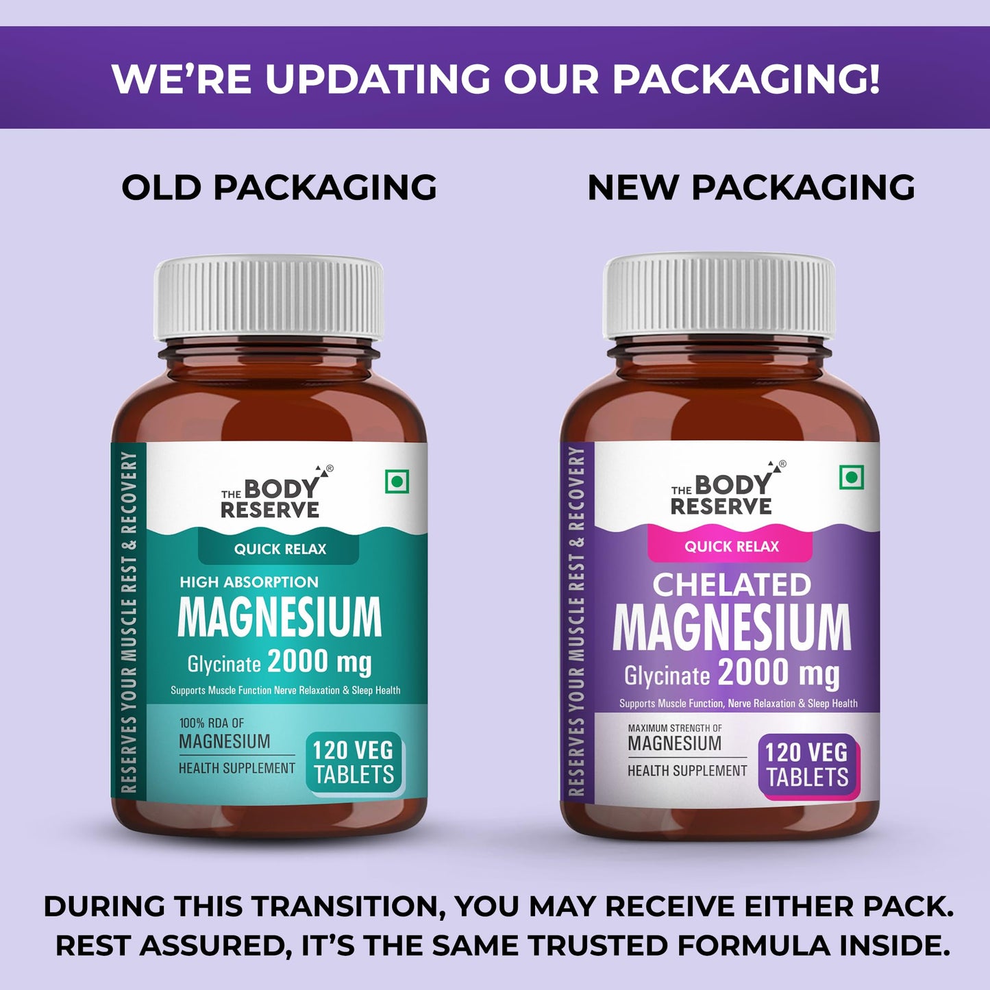 The Body Reserve Magnesium Glycinate Supplement 120 Veg Tablets, 2000mg Per Serving, High Absorption Chelated Form, helpful in Muscle & Nerve Relaxation, Better Sleep Quality for Men, Women, Pack of 2