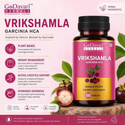 GoDavari Herbals Vrikshamla Garcinia HCA Tablets, Weight Management Dietary Supplement Non-GMO, 60 Tablets