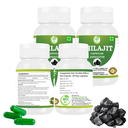 Morsan Healthcare SHILAJIT Capsules – 60 Veg Capsules | Pure Asphaltum Extract (Shuddha Shilajit) | Natural Ayurvedic Supplement | Plant-Based Wellness Formula | Pack of 4