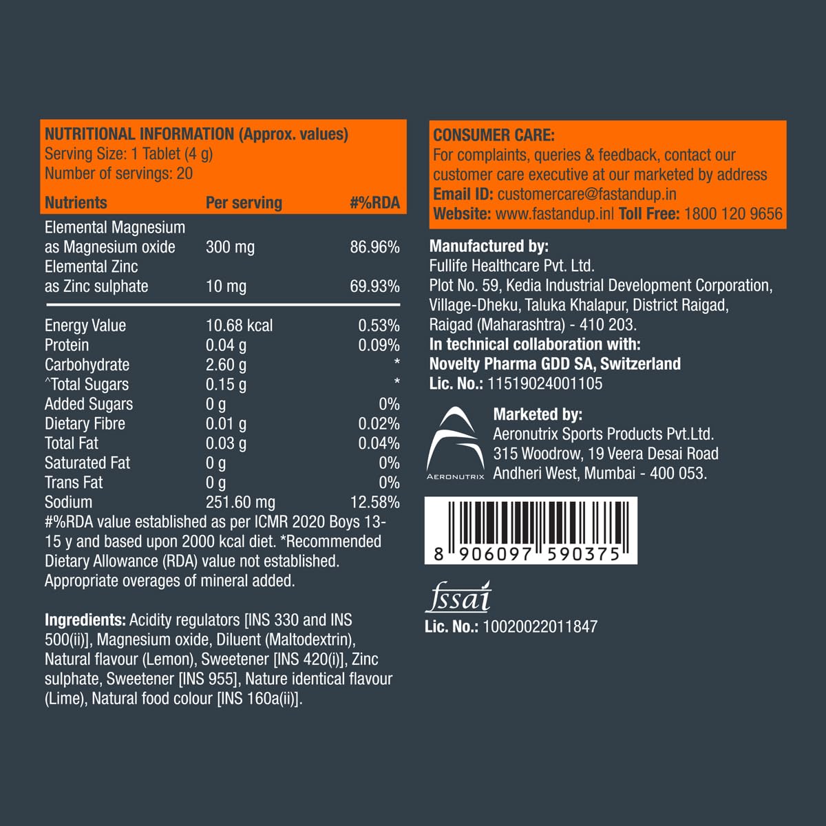 Fast&Up Magnesio - Magnesium and Zinc for Muscle Health and Stress - 20 Effervescent Tablets - Lime and Lemon Flavor