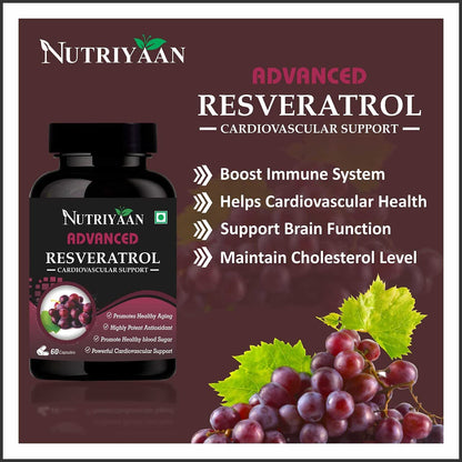 Nutriyaan Advanced Resveratrol For Glowing Skin And A Radiant Heart (500mg, 60 Veg Capsules)