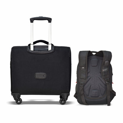 Swiss Military Combo of Luggage Bag, Soft-Sided Trolley Bag, Cabin Luggage, 3 Dial Lock, 43 cms, 32L, Black & Laptop Backpack with USB Charging Port, Travel Backpack for Men, 31L, Black & Red, 1