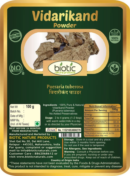 Biotic Natural Vidarikand Powder 100gm - Vidari Kand Churna - Original- image 3