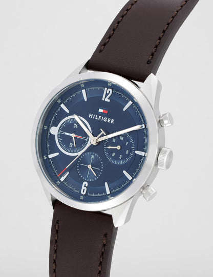 Tommy Hilfiger Mens 44 mm Matthew Blue Dial Leather Analog Watch (WTOTH1791940)