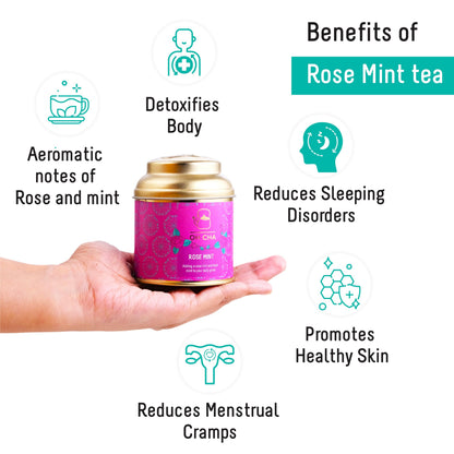 OH CHA - Rose Tea with Mint, 35g | Herbal Infusion, Low Caffeine | Rose Petals Tea for Healthy Skin & Hair | Whole Leaf Blend for Wellness | For Everyday Consumption