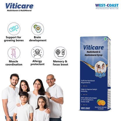 Westcoast Viticare Multivitamin & Multimineral Syrup, | over 24+ key nutrients for daily nutritional requirement with grape seed extract | 200ml