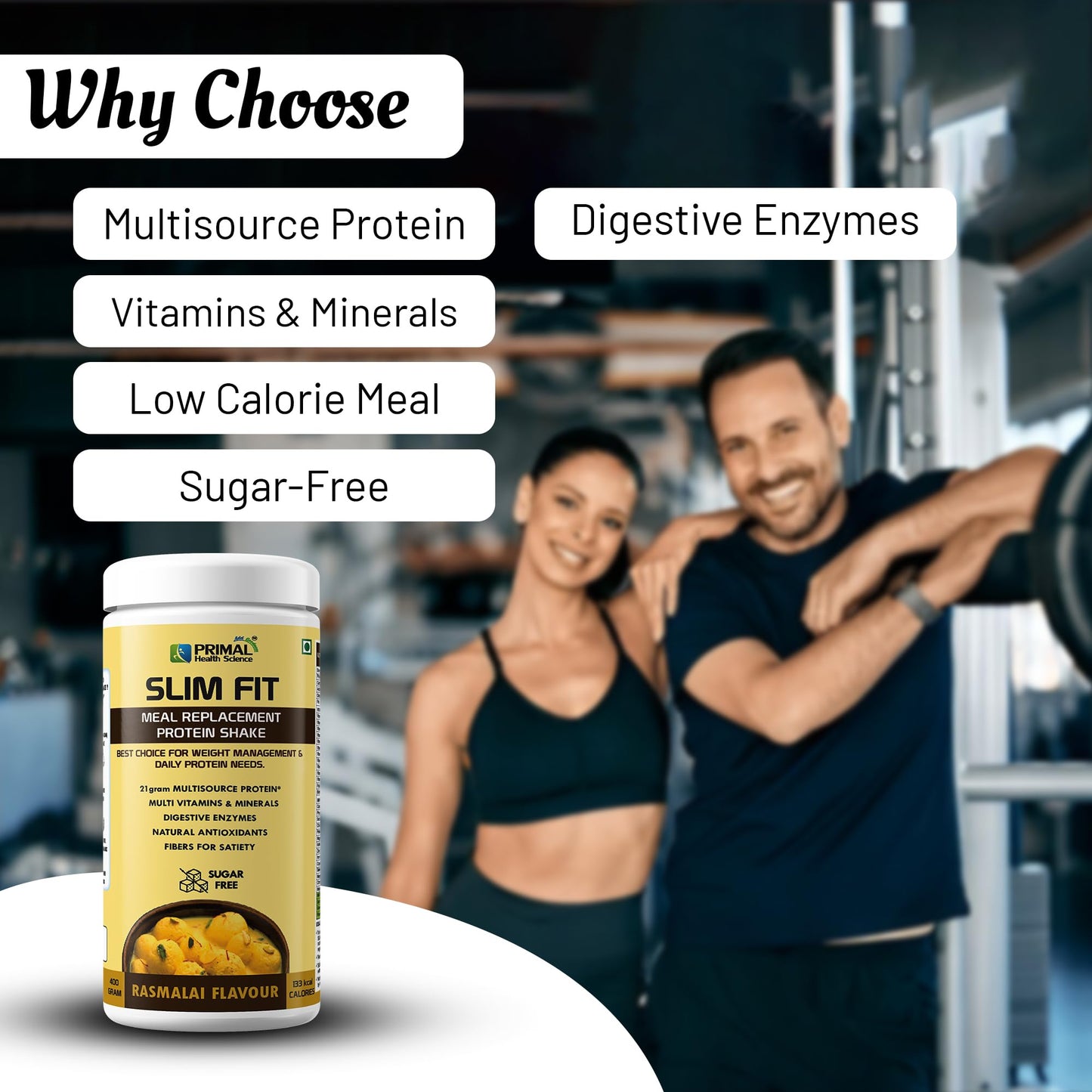 Primal Meal Replacement Protein Shake For Weight Control & Management | Sugar Free | Fiber | Digestive Enzymes | No Transfat | Vitamins & Minerala (400gm, Rasmalai)