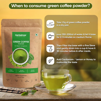 Herbal Max Green Coffee Powder, 3 × 100 gm – Organic Natural Green Coffee for Weight Management, Metabolism, Digestion & Energy Support | Daily Wellness Supplement
