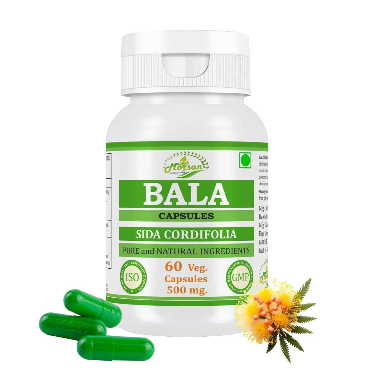 Bala Capsules (Sida Cordifolia Extract) 500mg – Ayurvedic Herbal Capsules for Strength & Vitality, 60 Vegan