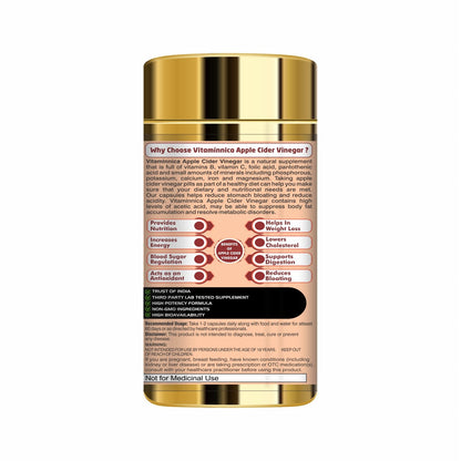 Vitaminnica Apple Cider Vinegar & Curcumin | 60 Veg Capsules for Weight Management and Suppport Digestive Health | (Pack of 1)