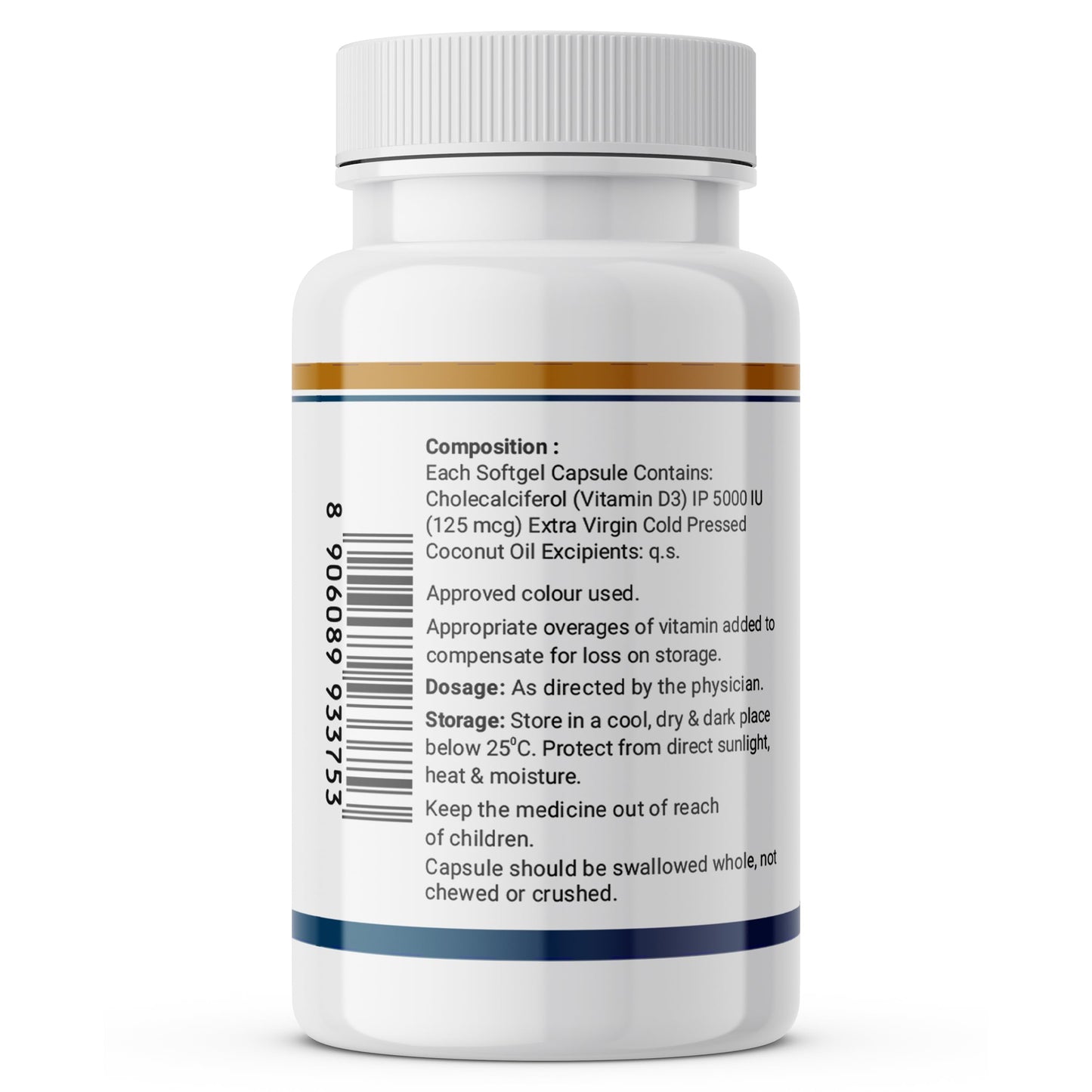 INLIFE Vitamin D3 5000 IU Cholecalciferol with Coconut Oil Supplement for Better Absorption, For Men & Women, Immunity, Bone Health, Muscles - 60 Softgels