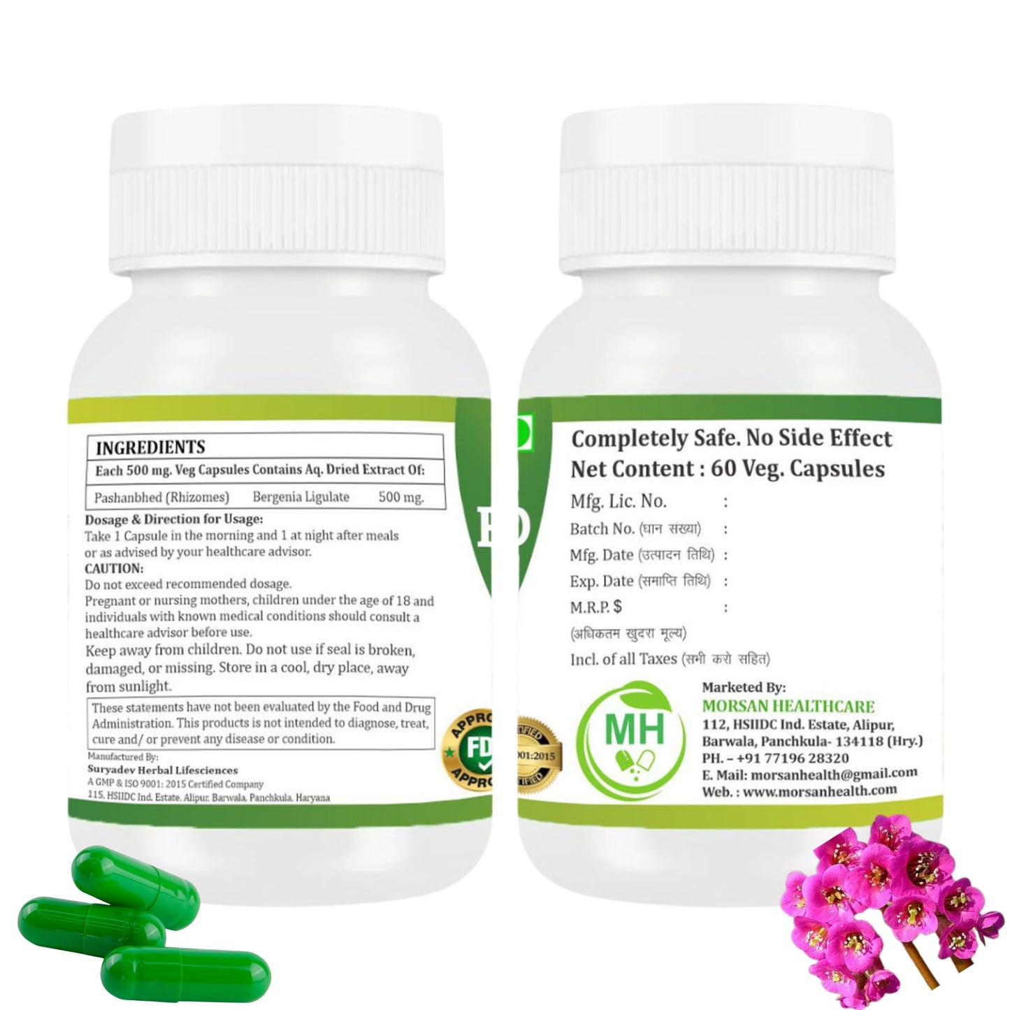 Morsan healthcare Pashanbhed Capsules | Ayurvedic Herbal Formula with Bergenia ligulata | Plant-Based Supplement | Vegan | 60 Veg Capsules | Traditional Botanical Ingredient | pack of 2