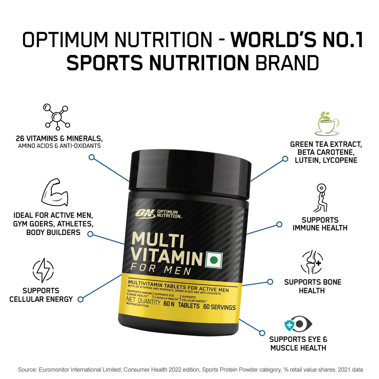 OPTIMUM NUTRITION (ON) Multivitamin for MEN,60 Tablets, 26 Vitamins & Minerals and (ZMA) Zinc Magnesium Aspartate - 60 Capsules, 1 count