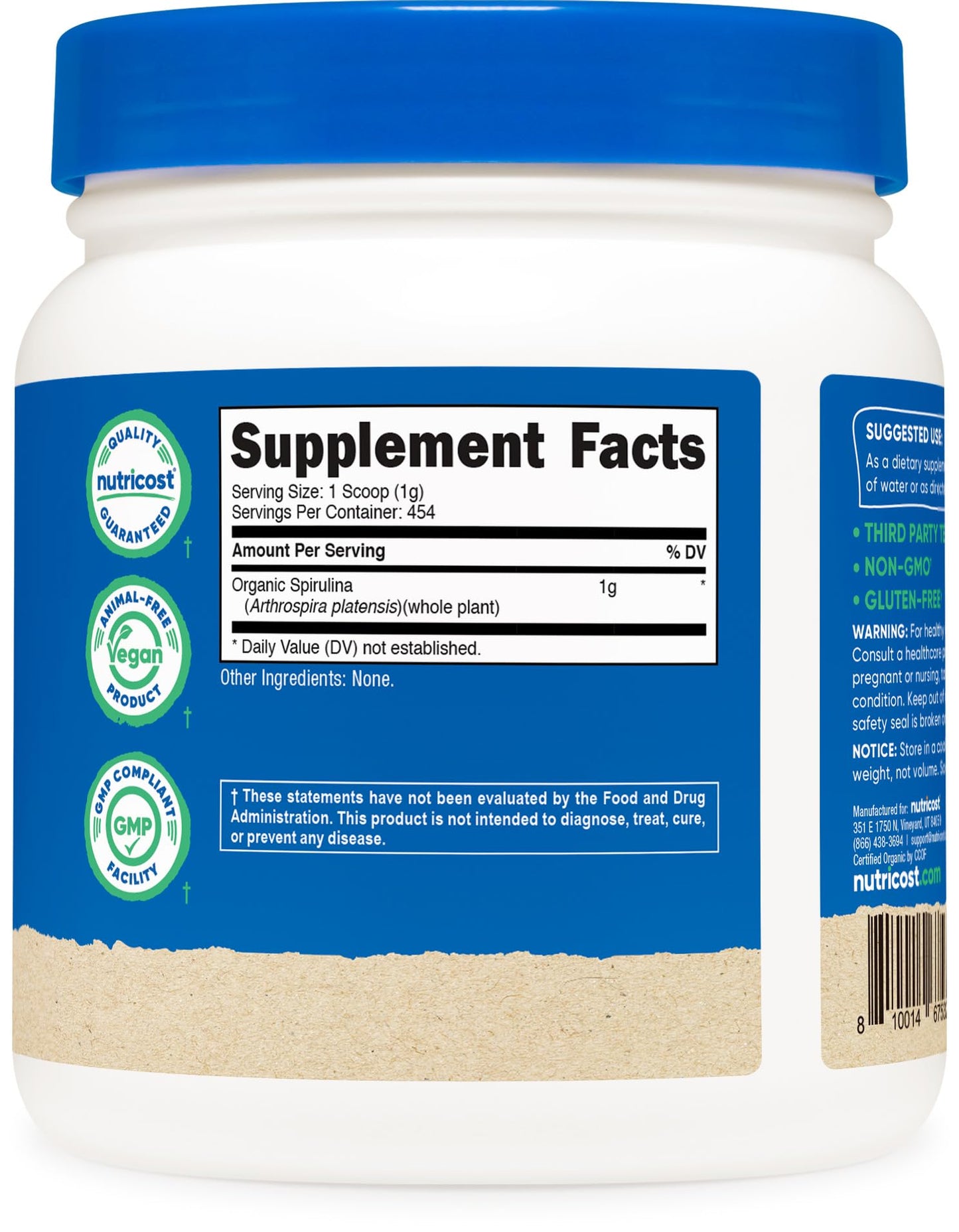 Nutricost Spirulina Powder 400 Grams - Pure Spirulina Powder; 8000mg Per Serving; 50 Servings.