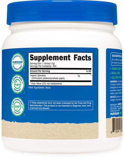 Nutricost Spirulina Powder 400 Grams - Pure Spirulina Powder; 8000mg Per Serving; 50 Servings.