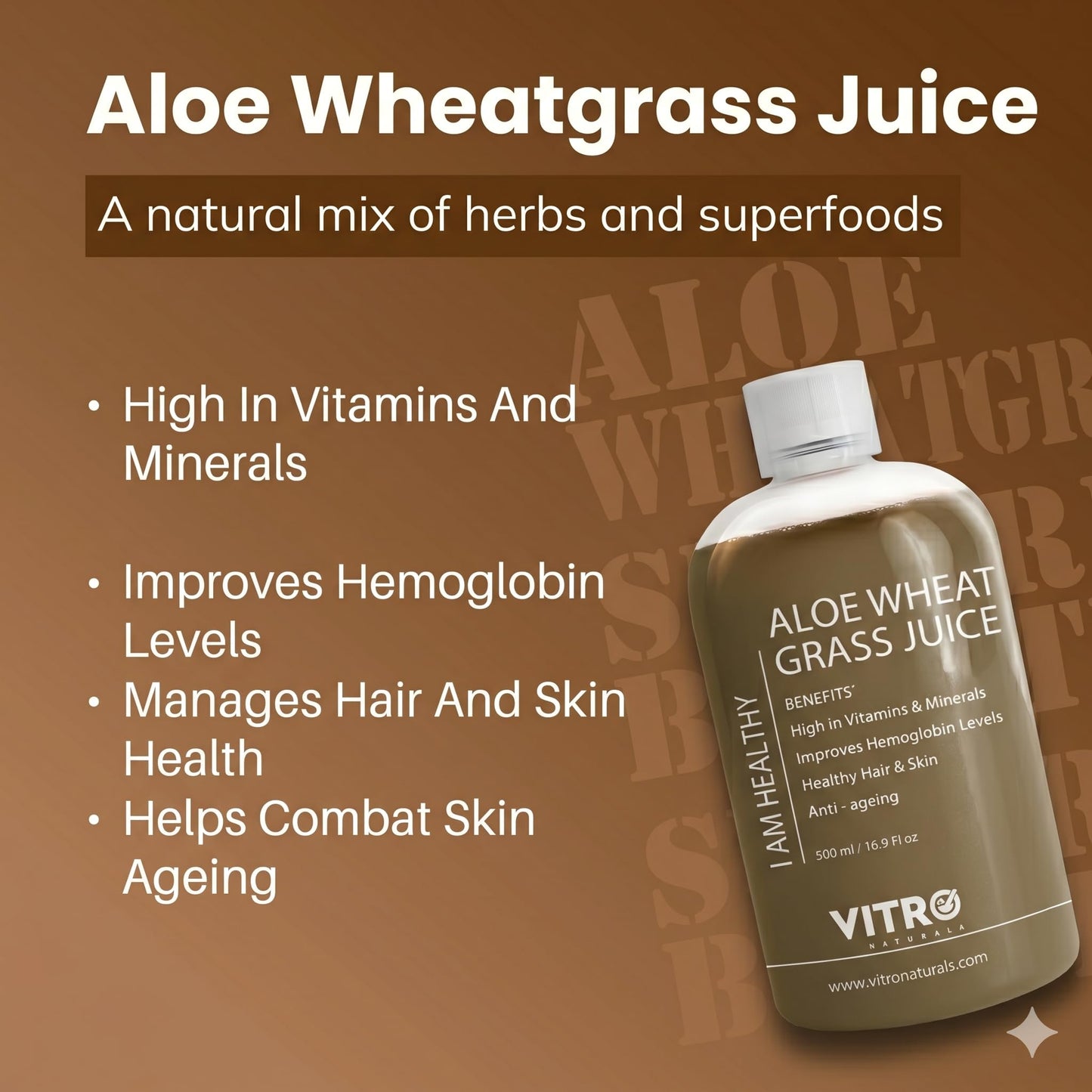 Vitro Aloe Wheatgrass Juice 500 ml | Ayurvedic Detox Drink for Liver Cleanse, Digestion, Blood Purification & Metabolism | 82% Aloe Vera & 15% Wheatgrass