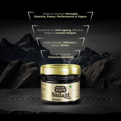 ORGANIC HABITS 100% Pure Himalayan Shilajit/Shilajeet Resin 20g Extra Power | 75% Plus Fulvic Acid | Improve Strength, Stamina & Immunity for Men & Women | 4 times Concentrated Formula | Lab Tested