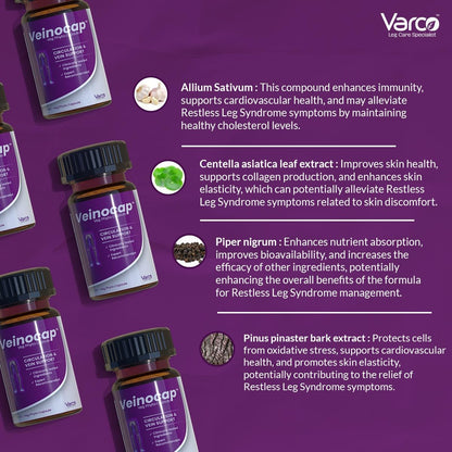 Varco LEG CARE Veinocap Phyto Capsules for Standardized Leg Varicose Veins, Capillary - Muscle Health & Blood Circulation Support with High Efficacy|Horse Chestnut, Pine Bark & Grapeseed Extract-60 Veg Caps