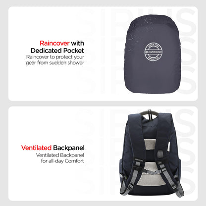 HARISSONS Sirius Travel Laptop Backpack | 45L | Fits 15.6” Laptop | Heavy-Duty Build | USB & Audio Port, Multi-Level Organizer, Trolley Sleeve | Work, Travel & College (Navy Blue)