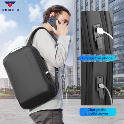 TOURTIER Hard shell Business Travel Laptop Backpack with USB Charging Port Daypack for Men Women (DESIGN-2, BLACK)