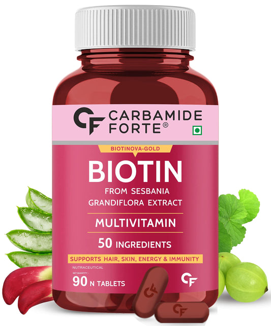 Carbamide Forte Biotin Supplement with 50 Multivitamin Ingredients for Women & Men - 90 Veg Tablets