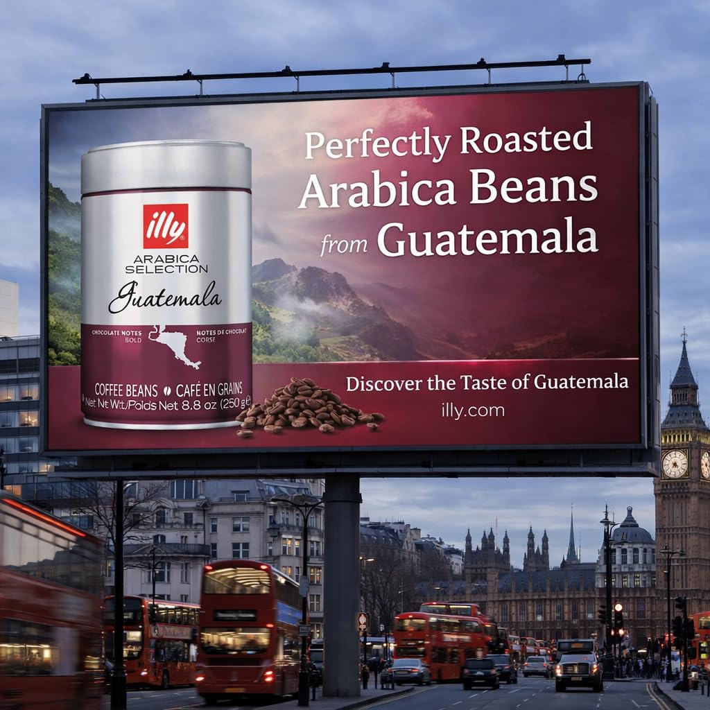 Illy Arabica Selection Guatemala Whole Bean Coffee 250g Tin, Premium 100% Arabica Beans with Chocolate Notes, Medium to Bold Roast Gourmet, Authentic Italian Coffee Beans for Espresso & Machines, By COUGAR – (Imported-UK)