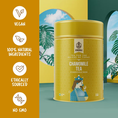 House of Hindraj Chamomile Rani Herbal Loose Tea 25 g Organic, Whole Chamomile Flowers, 100% Natural & Organic Ingredients, No Added Sugar Relaxing & Calming, Stress Relief
