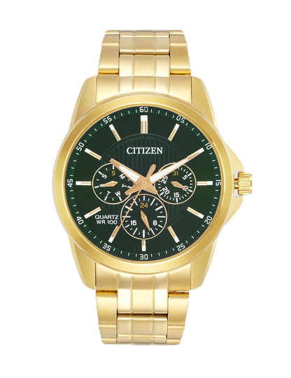 Citizen Stainless Steel Analog Quartz Multifuction Men's Black Dial Watch - AG8343-50X, Band Color-Two-Tone