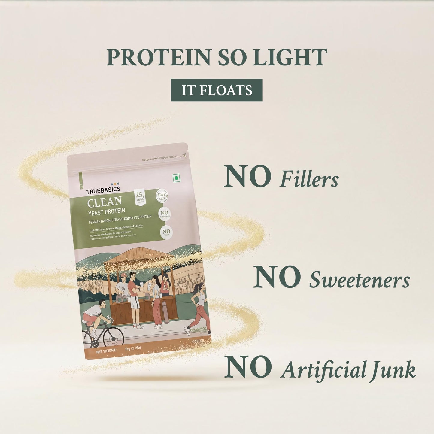 TrueBasics Clean Yeast Protein Powder (Coffee, 1kg) | 25g Protein per Scoop | Fermentation-Derived Complete Protein