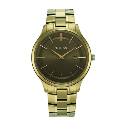 Titan Classique Slimline Quartz Analog with Date Olive Green Dial Metal- image 5