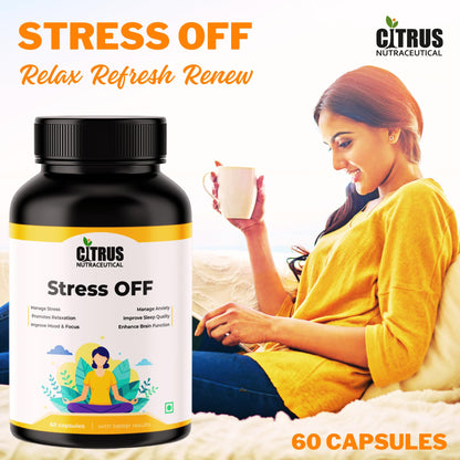 CITRUS NUTRACEUTICAL Stress OFF with Ashwagandha, Rhodiola rosea, Passion flower, L- Theanine, GABA and 5- HTP | Supports Mental health Relieve stress Reduce anxiety- 120 Capsules (Pack of 2)