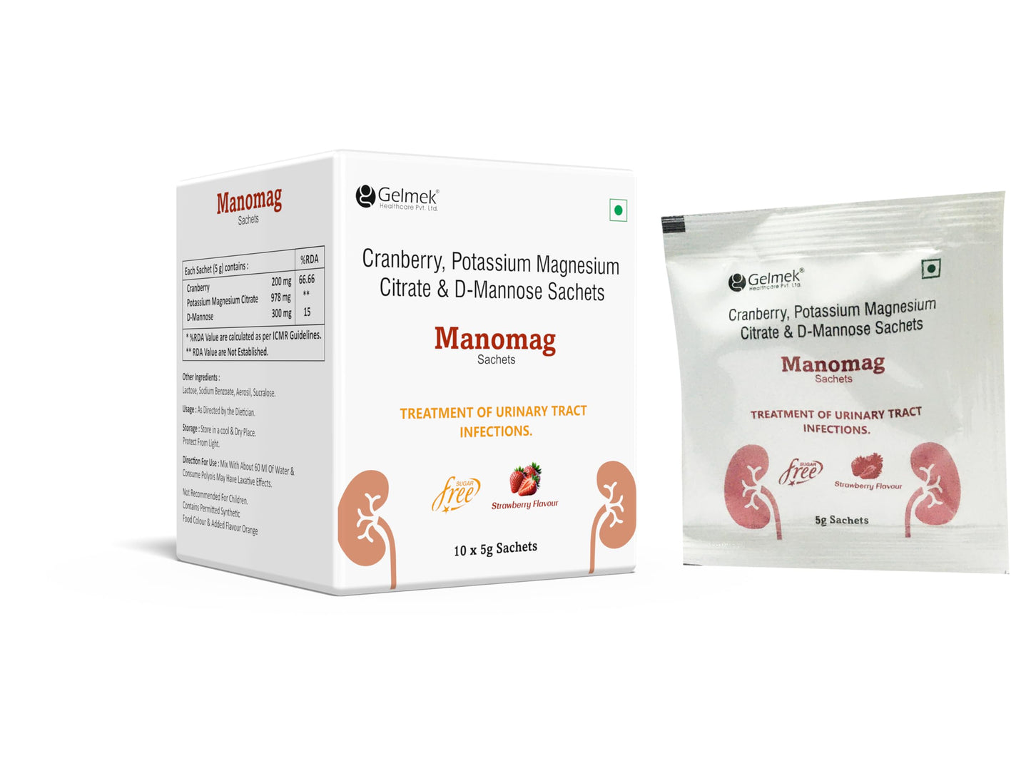 Manomag Sachet | Cranberry | Potassium Magnesium Citrate | D-Mannose for UTIs | Strawberry Flavour | Sugar Free 10 x 5g