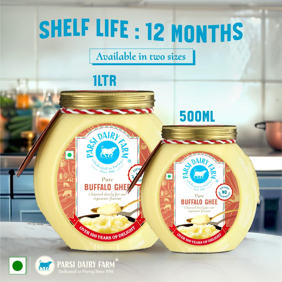 Parsi Dairy Farm Pure Buffalo Ghee | Traditional Desi Ghee | Danedar Texture | Farm Fresh & 100% Natural | No Additives | Vegetarian - 500ml