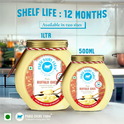 Parsi Dairy Farm Pure Buffalo Ghee | Traditional Desi Ghee | Danedar Texture | Farm Fresh & 100% Natural | No Additives | Vegetarian - 500ml