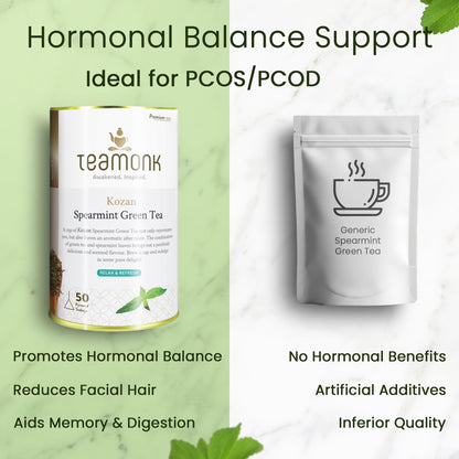 Teamonk Kozan High Mountain Spearmint Green Tea (50 Biodegradable Pyramid Bags) | Premium PCOS Tea For Women | Rectifies Hormonal Balance, Acne & Facial Hair | Helps Stress Relief & Memory