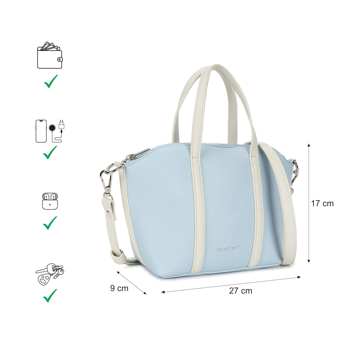 Fastrack Smooth Talker Sling Bag for Women | Detachable Sling Belt, Handle Carry Option, Pebbled Faux Leather, Top Zip Closure & Inner Access Pockets | Versatile & Stylish Compact Bag