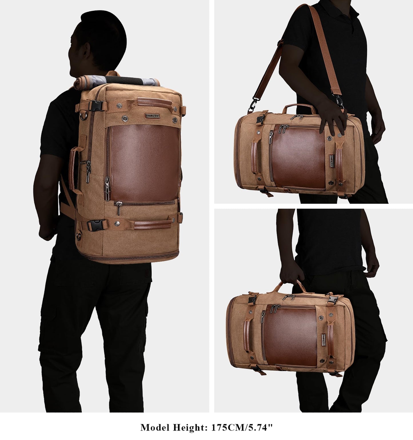 WITZMAN Travel Backpack for Men Carry on Luggage Backpack Large Man Canvas Rucksack with Shoe Compartment（A2021-2 Brown