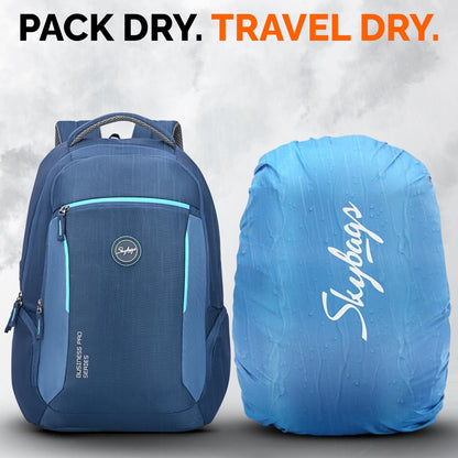 Skybags Propack Max 17 Inch Compatible Anti‑Theft Laptop Backpack 35L | 3 Compartments with USB Charging Port & Rain Cover | Air Mesh Back Panel | Office & Travel Backpack for Men & Women (Blue)