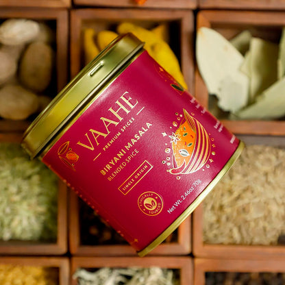 VAAHE Premium Biryani Masala | 17+ Natural Spices | Freshly Ground and Packed | 100% Pure and Natural | Single Origin | Premium Tin Box (70 gm)