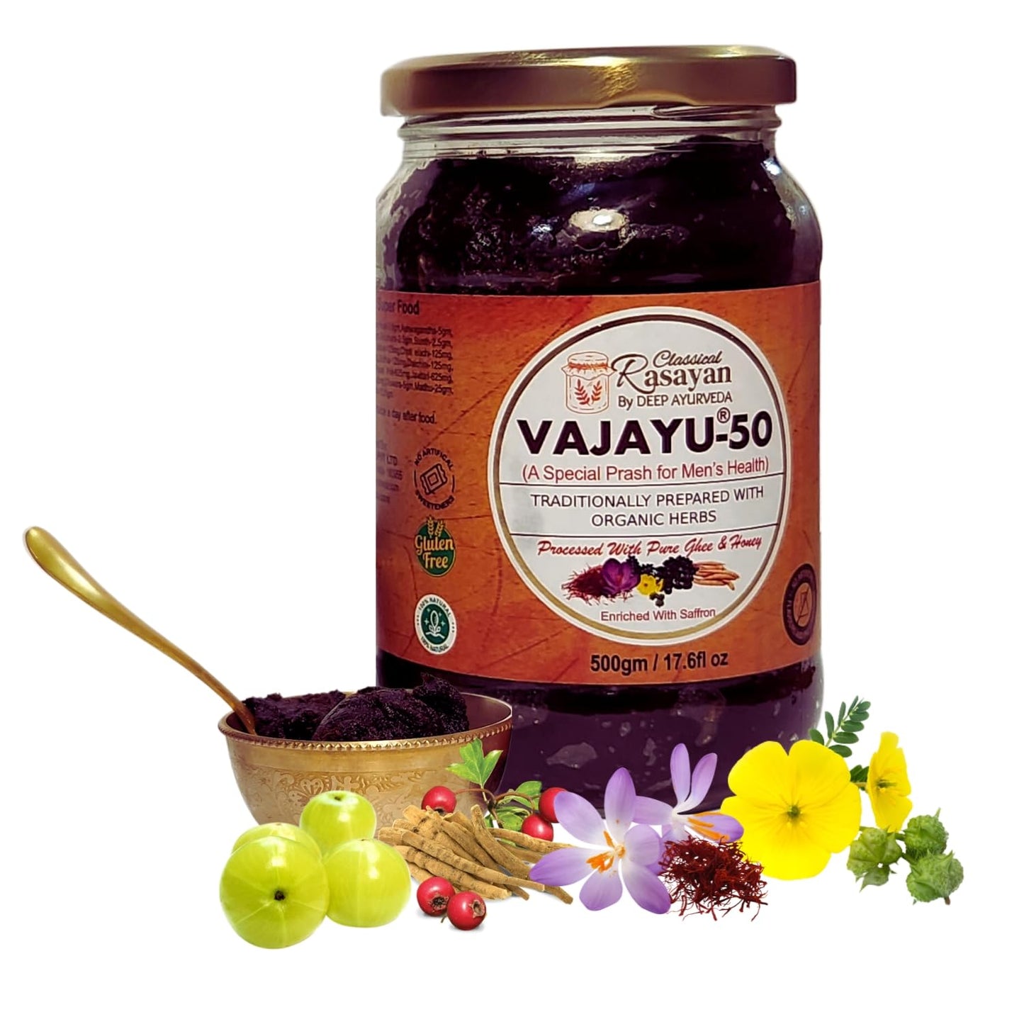 Deep Ayurveda Vajayu® 50 Prash | Ayurvedic Superfood with 30+ Herbs for Men’s Wellness | Boosts Testostrone Level, Energy, Strength, Stamina & Vitality | 500g Pack