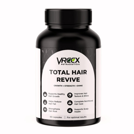 VREEX Total Hair Revive | Hair Growth & Strength Supplement with Biotin, Keratin, MSM, Bamboo Extract, Saw Palmetto & Vitamins | Supports Healthy Hair, Scalp & Shine | 60 Capsules