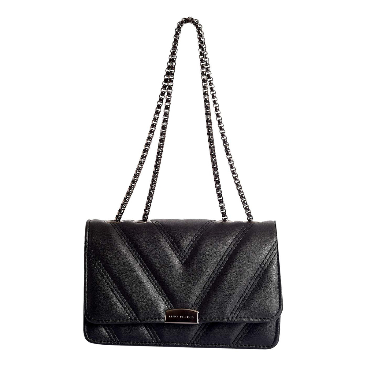 Lino Perros Women's Black Leatherette Satchel (Black)