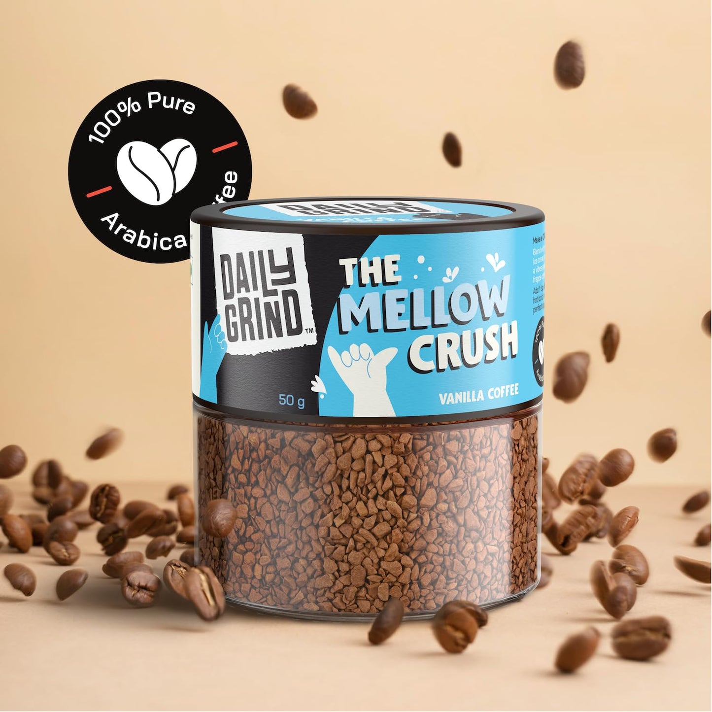 DAILYGRIND Vanilla Instant Coffee Powder 50g | Freeze-Dried Pure Arabica Coffee Granules | For Mochas, Espresso, Cappuccino, Latte, Frappes | Medium Roast Hot & Cold Coffee (25 Cups)