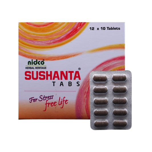 NIDCO Herbal Heritage Sushanta Stress Relief 120 Tablets | Reduce Stress, Cortisol Level, Anxiety, Sleeplessness, Depression | 100% Ayurvedic | Helps Natural Relaxation, Calming Mind, Body - 550mg