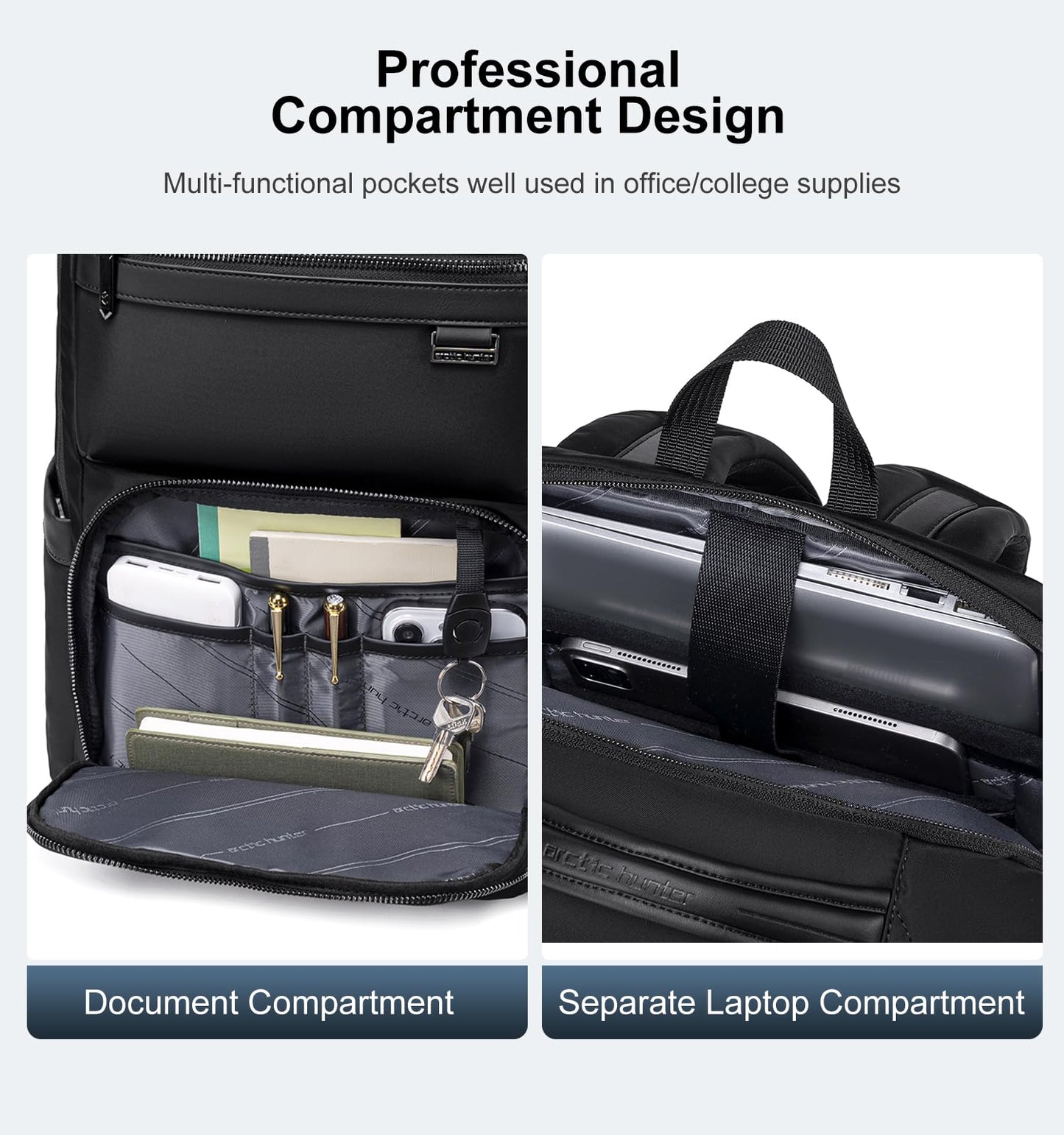 Arctic Hunter Nylon Business Backpack Shockproof 15.6" Laptop Pocket 20L Water Repellent Moltiple Pockets Smart Organizer Anti Theft Design
