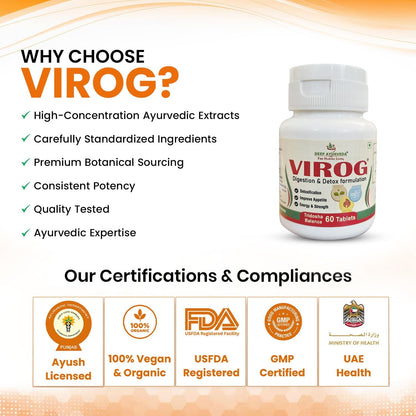 Virog Detox & Tridosha Balance Tablets | Ayurvedic Herbal Supplement | Dosha Balancing Formula | Digestive Support | 60 Tablets