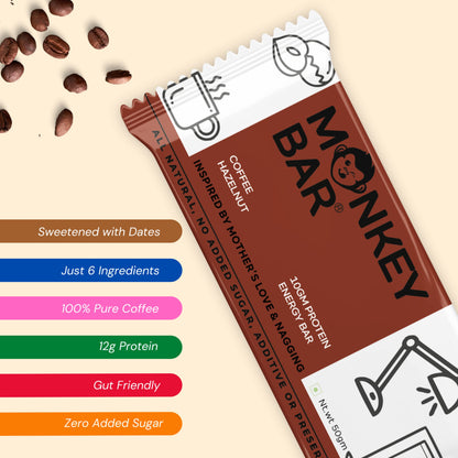 MONKEY BAR - Coffee Hazelnut Protein Bar - 8 Bars, 50g each, 12g Protei- image 4